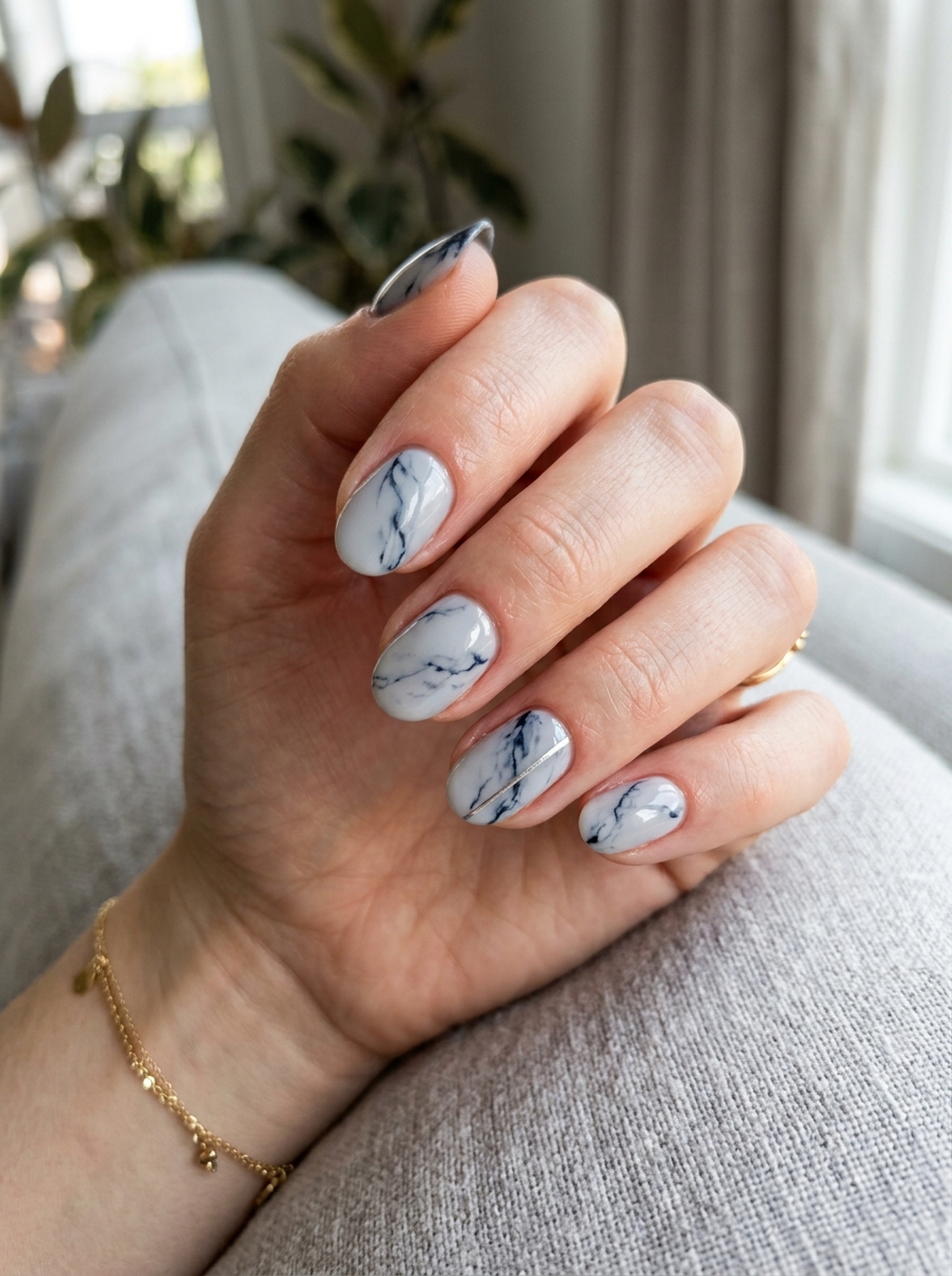 Navy Marble Nails als Marmor Nägel Ideen Inspiration 2026